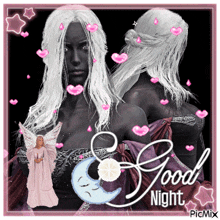 a picture of a woman with white hair and the words good night on the bottom