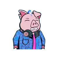 a cartoon pig with headphones and a mohawk