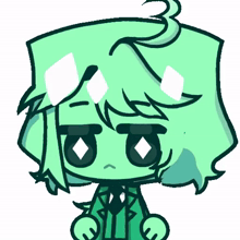 a cartoon drawing of a person with a green head