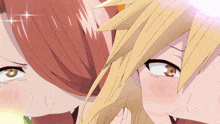 a close up of two anime girls with their mouths open