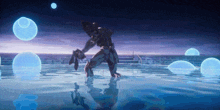a video game character is standing in a pool with a gun