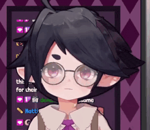 a cartoon character with glasses and a purple background says " think for their "