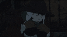 a cartoon character with a black hat and scarf