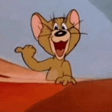 jerry from tom and jerry is smiling and waving .