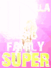 a woman is holding a dog in front of a sign that says super