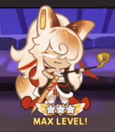 a cartoon character with a sword and the words max level