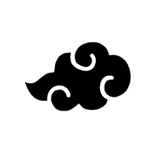 a black and white silhouette of a cloud with swirls on it on a white background .