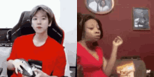 Baekhyun Meme Snacks Eating Tea Spill Red Shirt GIF - Baekhyun Meme Snacks Eating Tea Spill Red Shirt GIFs