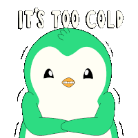 a green and white penguin with its arms crossed and the words it 's too cold below it
