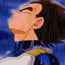 a close up of a cartoon character standing in the rain looking up .
