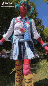 a tiktok video of a person dressed as a school girl