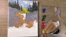 a painting is being painted on a canvas next to a palette that says made in animatica