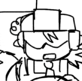 a black and white drawing of a cartoon character with a beard and a hat .