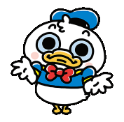 donald duck is wearing a blue hat and a bow tie .
