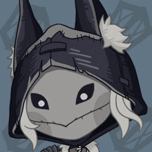 a cartoon drawing of a rabbit with a hood on