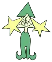 a cartoon drawing of a person with a triangle on their head and two stars behind them .