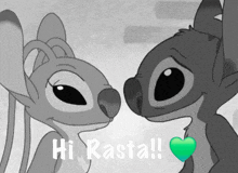 a black and white image of angel and stitch with the words hi rastal