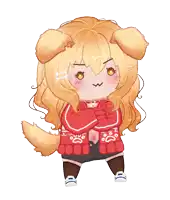 a chibi drawing of a girl in a red sweater with paw prints