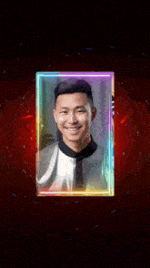 a picture of a man with a rainbow colored frame around him