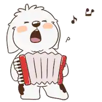 a cartoon drawing of a dog singing and playing an accordion