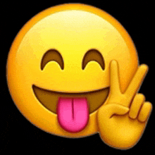 a smiley face sticking out its tongue and giving a peace sign