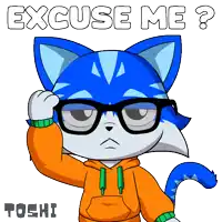 a blue cat wearing glasses and a hoodie says excuse me ?