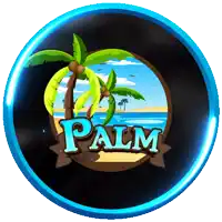 a blue circle with palm trees and the word palm