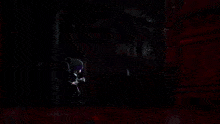 a close up of a person laying on a table with a sword in the background .