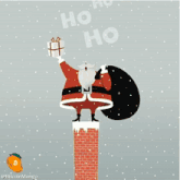 a picture of santa claus on a chimney with the words ho ho ho written above him