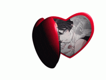 a heart shaped mirror has a picture of a girl with red hair on it