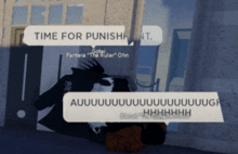 a screenshot of a video game with a speech bubble saying time for punishment