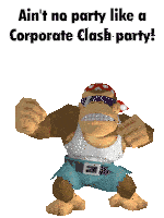 a picture of donkey kong with the words " ain t no party like a corporate clash party "