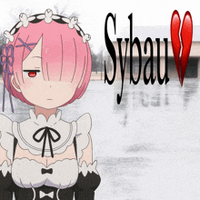 a cartoon of a girl with pink hair and the word sybau