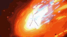 a drawing of a person in a fire with a light coming out of it