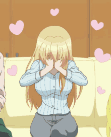 anime girl shy hearts cover face