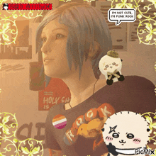 a picture of a girl with a speech bubble that says " i 'm not cute "