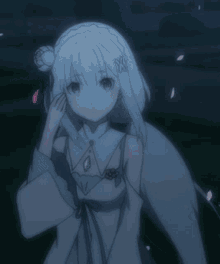 a girl with white hair and a bow on her hair