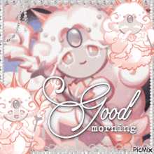 a picture of a cartoon character with the words good morning on it