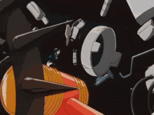 a cartoon drawing of a man flying through the air with a rocket in the background