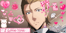 a pixel art of a man with hearts and the words i love you on the bottom