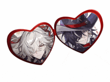 two hearts with a picture of a man in a top hat