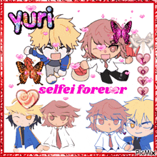 a collage of anime characters with the words yuri selfie forever on the bottom