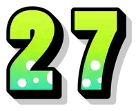 a green and black number 27 with white dots