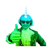 a man with a unicorn horn on his head is giving a thumbs up sign