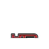 a red and black logo that says hp on a white background