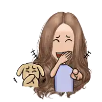 a cartoon drawing of a woman covering her mouth with her hand and pointing