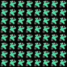 a repeating pattern of green elephants on a black background .