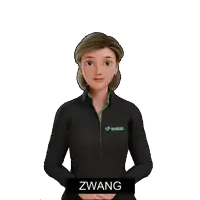 a woman wearing a simax jacket is pointing at herself
