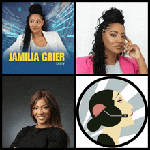 a collage of four pictures of women with the jamilia grier show written on the top