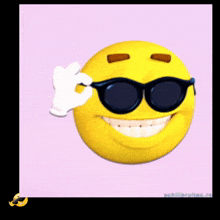 a yellow smiley face wearing sunglasses and giving the ok sign